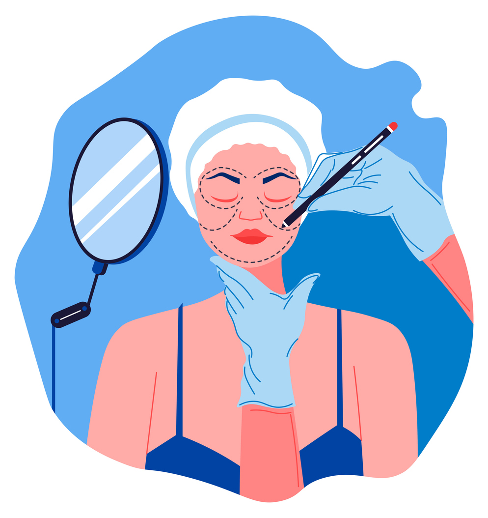 Plastic surgery and lifting, contouring face shape